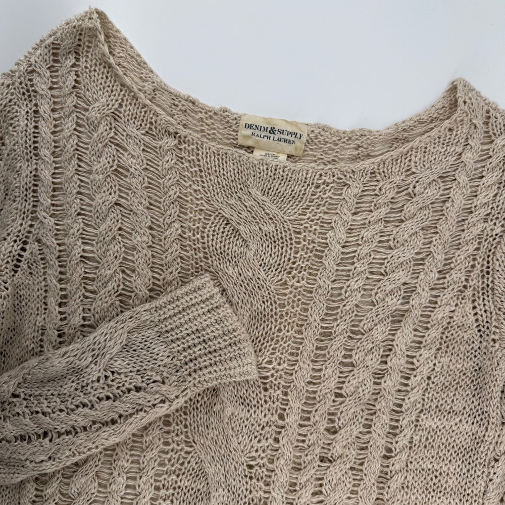 Denim &‎ Supply Ralph Lauren Beige Cable Open Knit Sweater Womens XS Extra Small